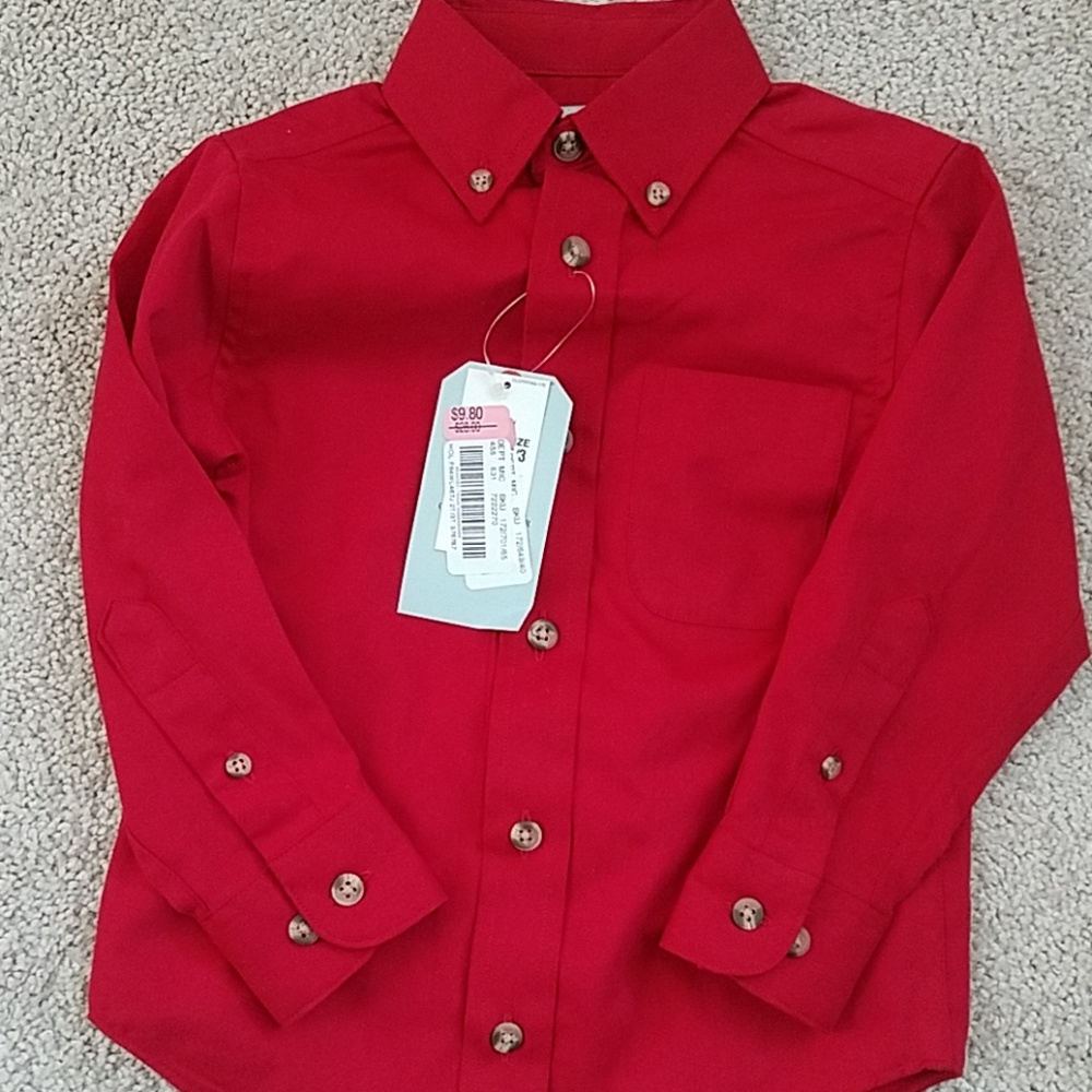 Red Button up shirt.